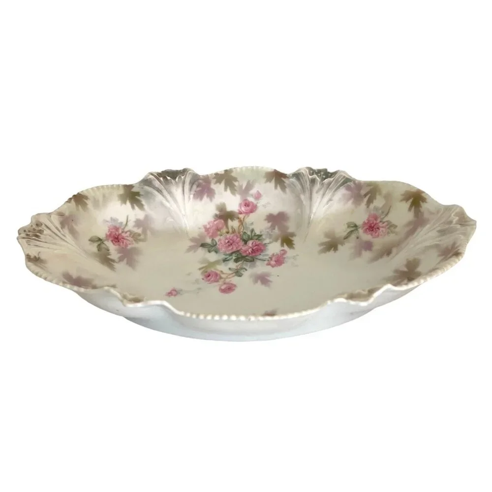 RS Prussia Porcelain Celery Relish Serving Dish Pink Rose Flower Floral Antique - Picture 2 of 15